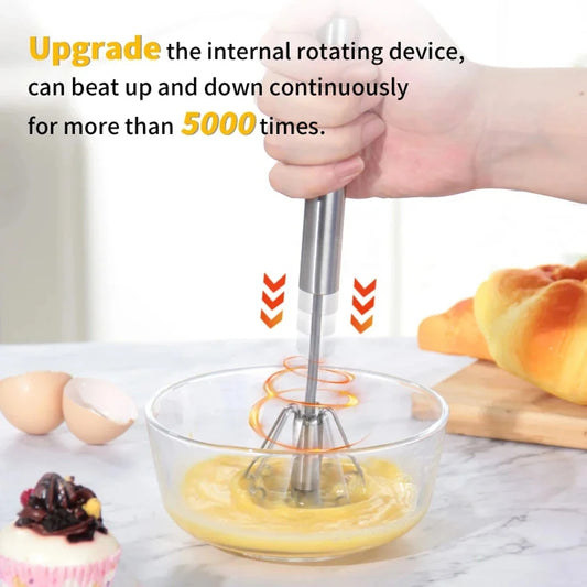 Semi-Automatic Stainless Steel Egg Beater – Handheld Manual Egg Whisk